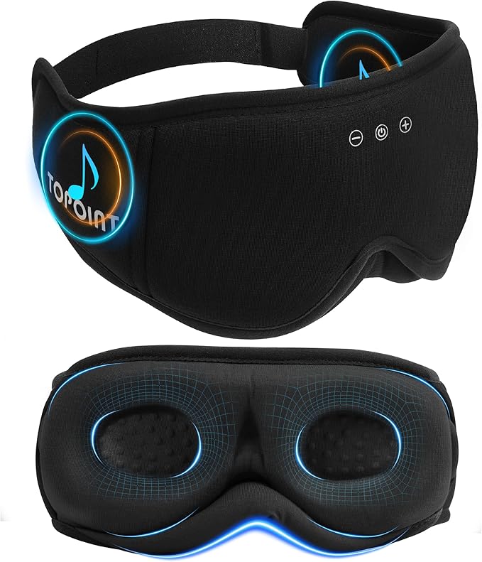 Sleep Mask with Headphones Bluetooth 5.4, TOPOINT 3D Eye Mask Blackout with Soft Bamboo Cotton for Side Sleepers Women Men, Sleep Headphones Earphones HD Speaker Microphone for Travel Meditation Gift - Bloomnest