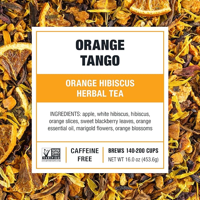 Tiesta Tea - Orange Tango, Loose Leaf, Orange Hibiscus Herbal Tea, Premium Non-Caffeinated Fruit Blend, Makes Hot or Iced & Up to 200 Cups, 16oz Resealable Pouch - Bloomnest