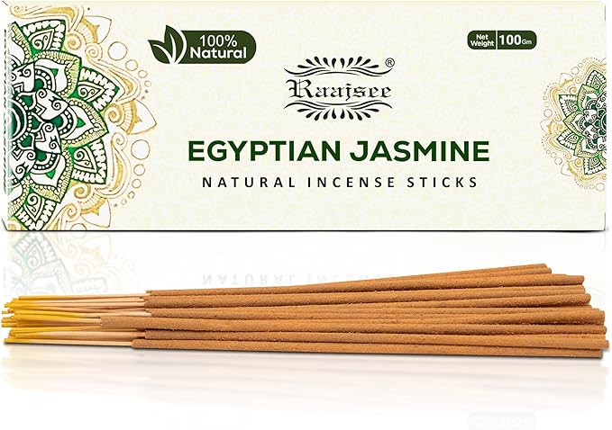 Raajsee Jasmine Flower Natural Incense Sticks 100 Gm Pack-100% Pure Organic Natural Hand Rolled Free from Chemicals-Perfect for Church,Aroma Therapy,Relaxation,Meditation,Positivity,Healing 100gm Pack RAAJSEE