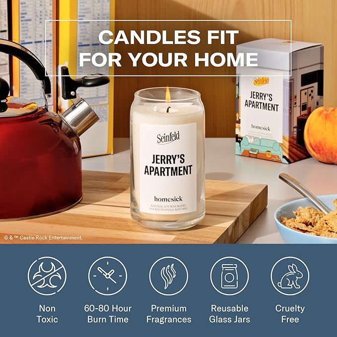 Homesick Scented Candles for Home (Jerry's Apartment) - 13.75 oz Long-Lasting Soy Wax Jar Candle for Women & Men for All Occasions, 60-80 Hours Burn Time - Notes of Suede Leather, Vanilla & Cedarwood - Bloomnest