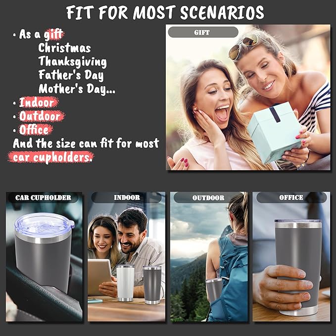 20 oz Tumbler with lid Double Wall Vacuum Insulated Tumblers Stainless Steel Coffee Mug Travel Coffee Tumbler Powder Coated Tumbler Cup Keep Hot&Cold - (Grey 6 Pack)