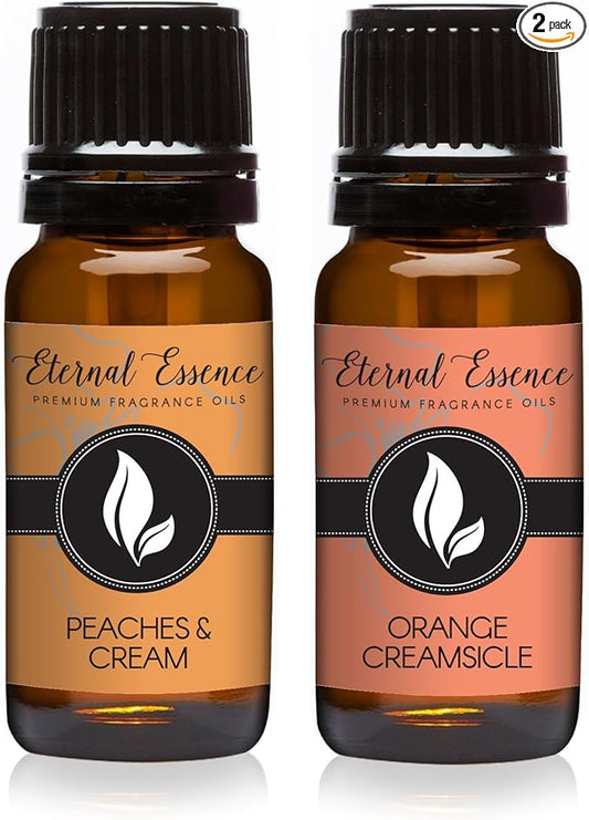 Eternal Essence Oils 2 Pack 10ml Premium Fragrance Oil - Peaches & Cream and Orange Creamsicle - for Candle, Soap Making, Aromatherapy, Diffusers, Home Care, & Humidifiers EternalEssenceOils