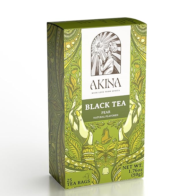 Akina Single-Origin Pear Black Tea Bags | 100% Naturally Flavored Fruit Tea, Kenyan Origin, Gourmet, Tropical, Hot beverage (25 String & Tag Bags, 50g) - Bloomnest