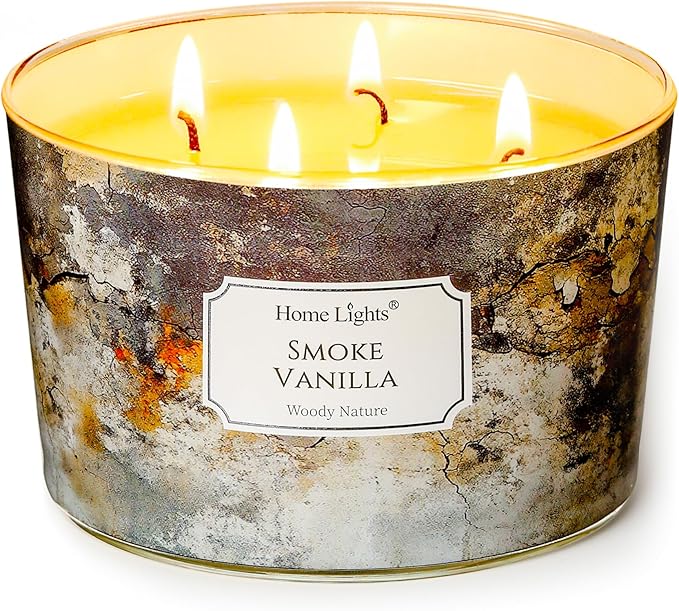 HomeLights Large jar Candle | 4-Wick Long-Lasting Scented Candles, 18oz Natural Soy Wax Candle for Home Scented, Industrial Chic Gifts for Women & Men, Smoke Vanilla - Bloomnest