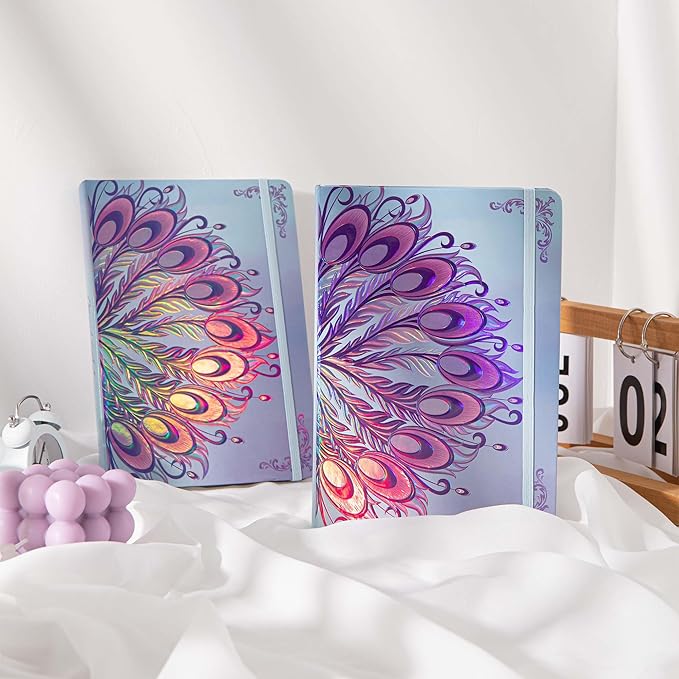 TIEFOSSI A5 Journal Notebook-College Lined Ruled Hardcover Journals for Writing Women-100gsm Thick Paper 224 Numbered Pages-Peacock Feather Embossed Journal-Daily Journal for Writing - Bloomnest