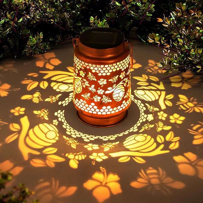 Solar Lanterns Outdoor Garden Decor, Gifts for Women, Mom, Grandma, Birthday, Thanksgiving, Decorative Waterproof Hanging Metal LED Light for Yard, Patio, Lawn, Landscape, Backyard (Bee) - Bloomnest
