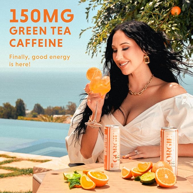 GORGIE Sugar Free Natural Energy Drinks, Jaclyn Hill Orange Twist (12 Pack) Healthy Sparkling Energy Drinks Natural Coffee Replacement with Green Tea Caffeine and Biotin, Vegan, Low Calorie - Bloomnest