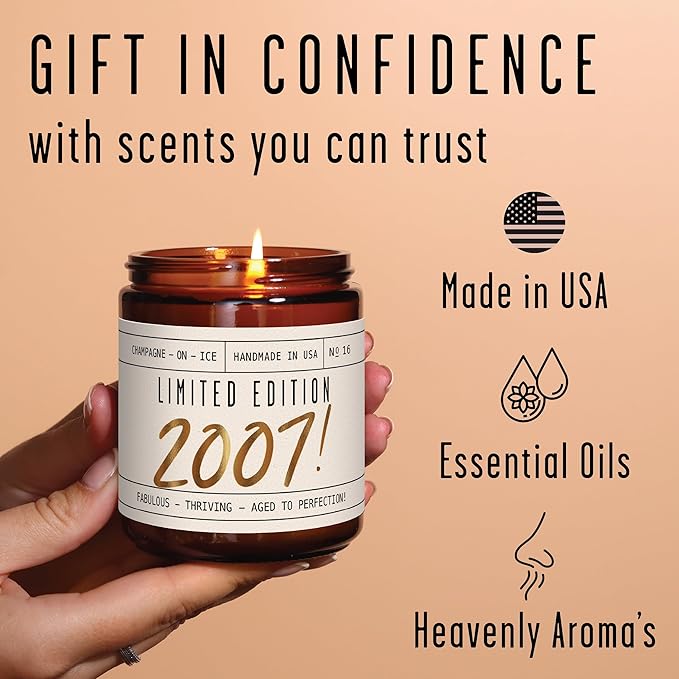18th Birthday Gifts for Girls - 'Limited Edition 2007' Soy Candle, w/Champagne on Ice I 18 Birthday Gifts for Women I 18th Gift for Her Ideas I 9oz Reusable Jar, 50Hr Burn, Made in USA - Bloomnest