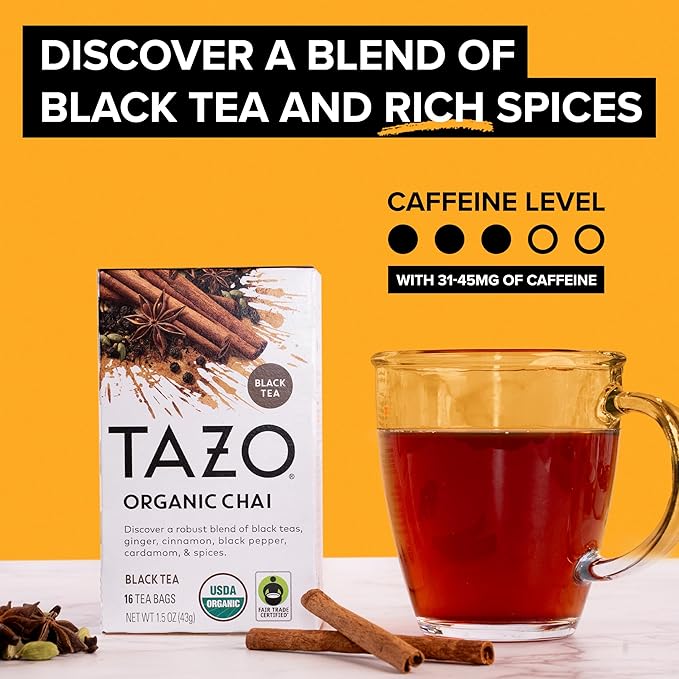 TAZO Organic Chai Black Tea Bags, Chai Tea, 96 Total Tea Bags (16ct - Pack of 6) - Bloomnest