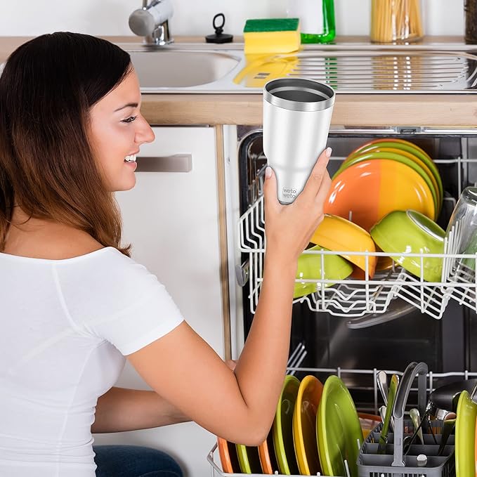 WETOWETO 30oz Tumbler, Stainless Steel Vacuum Insulated Water Coffee Tumbler Cup, Double Wall Powder Coated Spill-Proof Travel Mug Thermal Cup for Home Outdoor (White, 1 Pack)