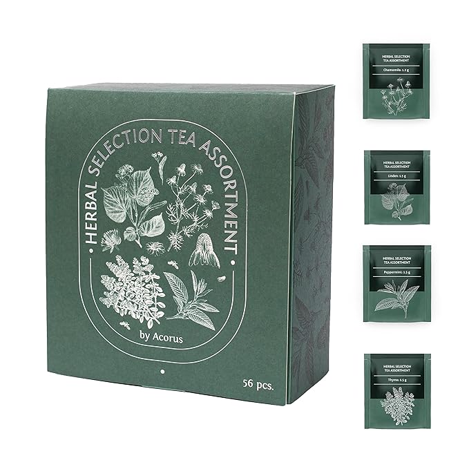 ACORUS Herbal Selection Tea Set, Natural Herbal Tea Variety Pack, Assorted Tea Box, Tea Gift Set of 4 Different Teas, Herbal Tea Sampler of 56 Tea Bags Individually Wrapped - Bloomnest