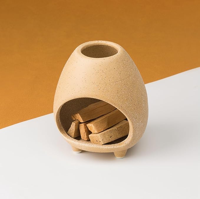 Palo Santo Holder Burner, Handcrafted Ceramic Incense Holder Burner and Ash Catcher for Palo Santo Sticks or sage Bundles, Smudge Bowl, Meditation Home Decor(Beige) - Bloomnest