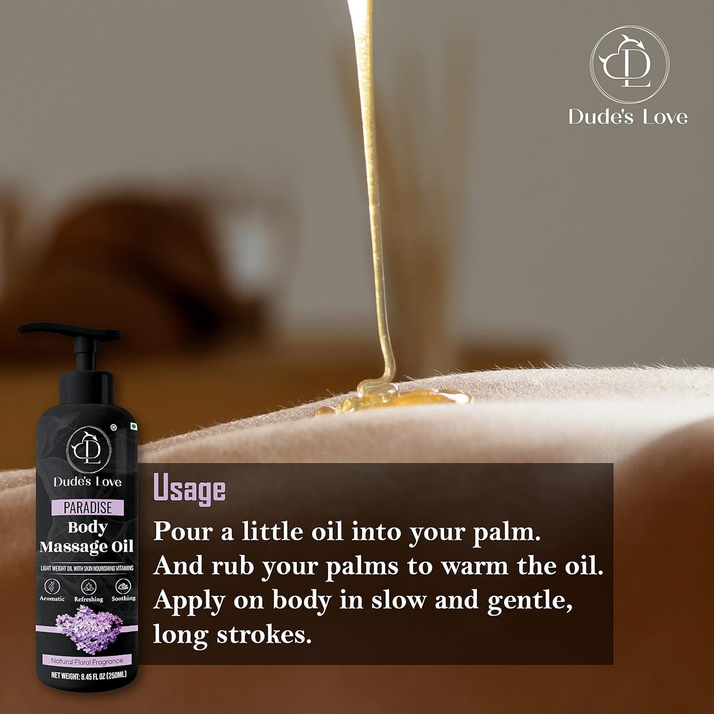 Organic - Lavender Floral Edible Full Body Massage Oil - Relaxing, Calming | No Stain & Non-Sticky |with Fractionated Coconut Oil, Orange Blossom & Lavender Oil - 8.45 Fl Oz