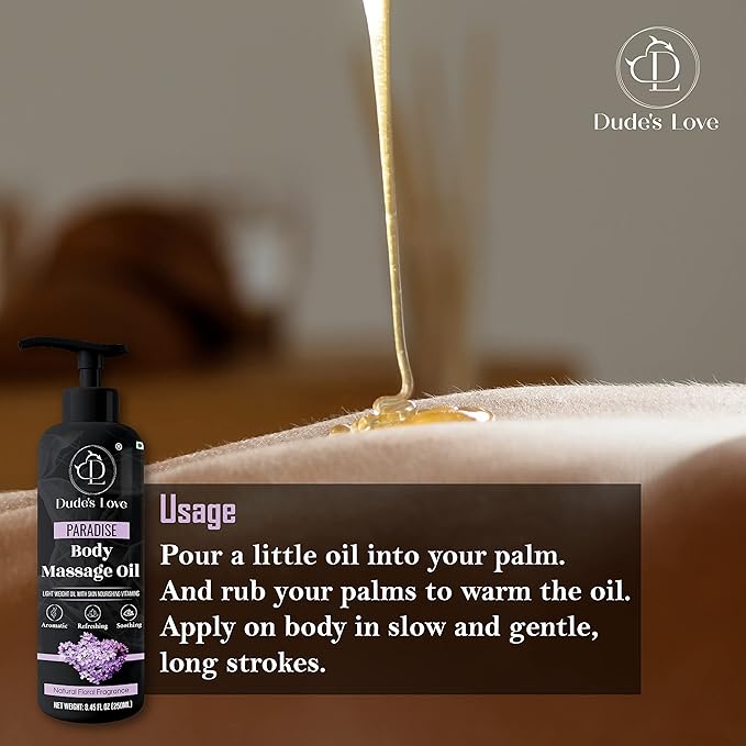 Organic - Lavender Floral Edible Full Body Massage Oil - Relaxing, Calming | No Stain & Non-Sticky |with Fractionated Coconut Oil, Orange Blossom & Lavender Oil - 8.45 Fl Oz - Bloomnest