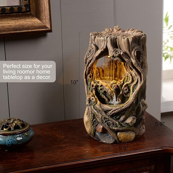 GOSSI Indoor Fountain Beautiful Stump Water Fountain Relaxation Raindrop Fountains Meditation Desk Fountain Artistic Waterfall Fountains Home/Office Decor(22013) - Bloomnest