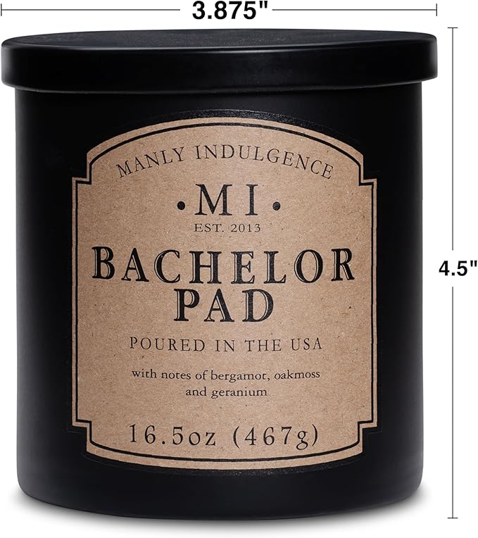 Manly Indulgence Bachelor Pad Scented Candles for Men, 16.5 oz Single Wick, Premium Soy Blend Wax, 60H Burn, Candles for Home Scented – Made in The USA - Bloomnest