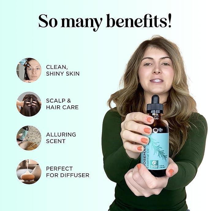 Pure Rosemary Essential Oil with Dropper - Undiluted Rosemary Oil for Hair Skin and Nails and Refreshing Aromatherapy Oil for Diffusers - Rosemary Essential Oil for Cleansing Dry Scalp Care 4oz - Bloomnest