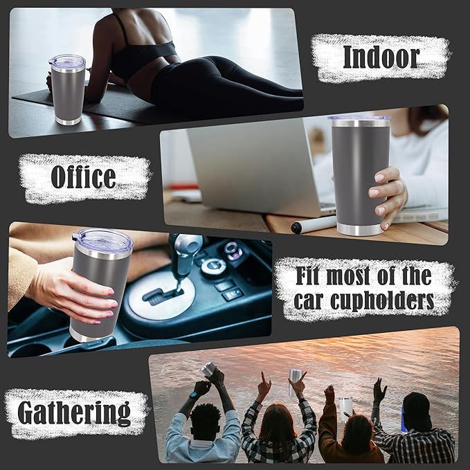 20 oz Tumbler Coffee Travel Tumblers Bulk with Lid Stainless Steel Double Wall Vacuum Insulated Mug Powder Coated Cups fit Car Cupholder for Hot and Cold - Grey, 4Pack