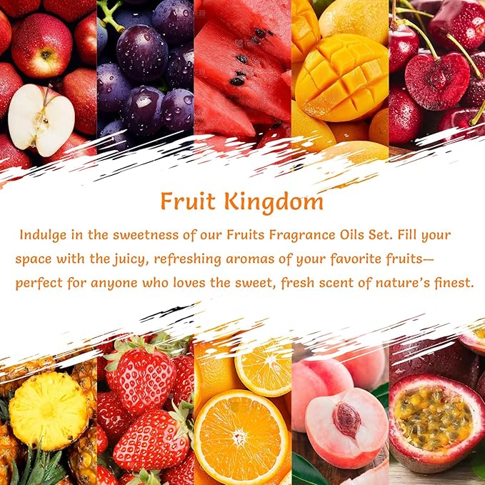 Fruity Fragrance Oil Set, 10x10ml, Colomix Essential Oils for Diffusers for Home, Fruit Diffuser Oil Scents, Fragrance Oil for Candle Soap Making, Orange, Apple, Strawberry & More - Bloomnest