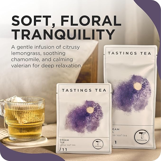 Tastings Tea Dream Loose Leaf, 1.2 oz | Calm Herbal Sleep Blend with Chamomile, Valerian & Lemon Grass | Natural Antioxidants for Wellness & Bed | Small Batch & Sustainably Sourced | Resealable Pouch - Bloomnest