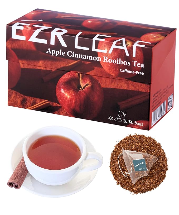 EZR Leaf Apple Cinnamon Rooibos Tea Caffeine Free Decaf Herbal Tea, 20 counts 2.1 Once Pyramid Tea Bags, Naturally Sweet, Relaxing Sleep Blend - Bloomnest