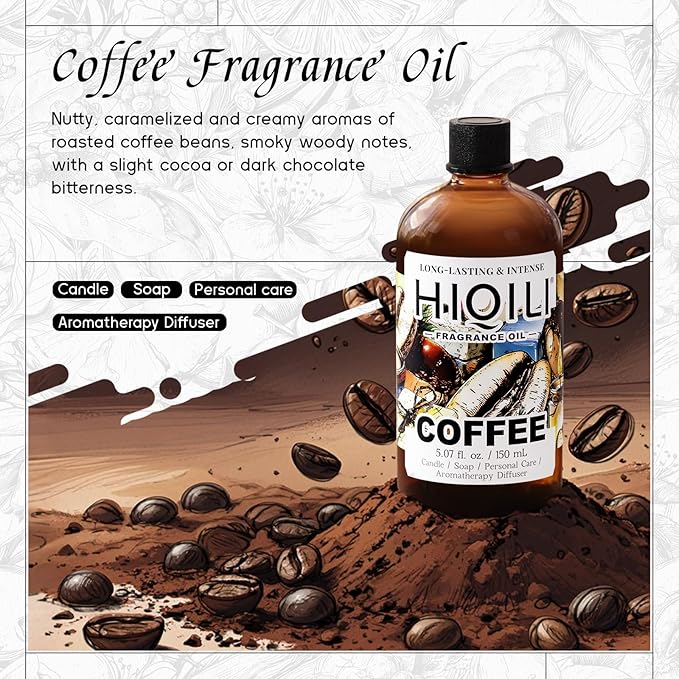 HIQILI Coffee Fragrance Oil for Scent Diffuser & Humidifier, Perfect for Candle, Soap, Perfume Making, New Car & Home - 5.07 Fl Oz HIQILI