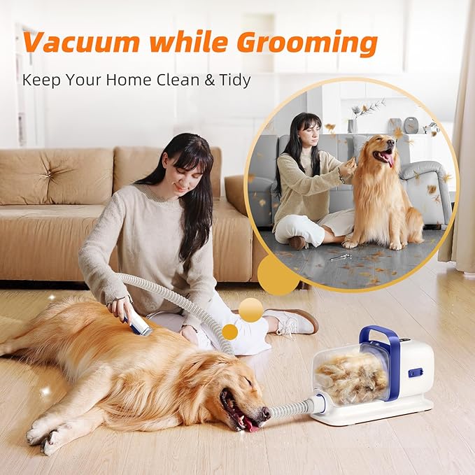 Dog Grooming Kit with Vacuum, All-in-One Pet Grooming Vacuum for Dogs and Cats, Low Noise Pet Hair Clipper & Shedding Brush, Dog Hair Remover, Cat Pet Groomer Set with Cleaning Brushes, White - Bloomnest