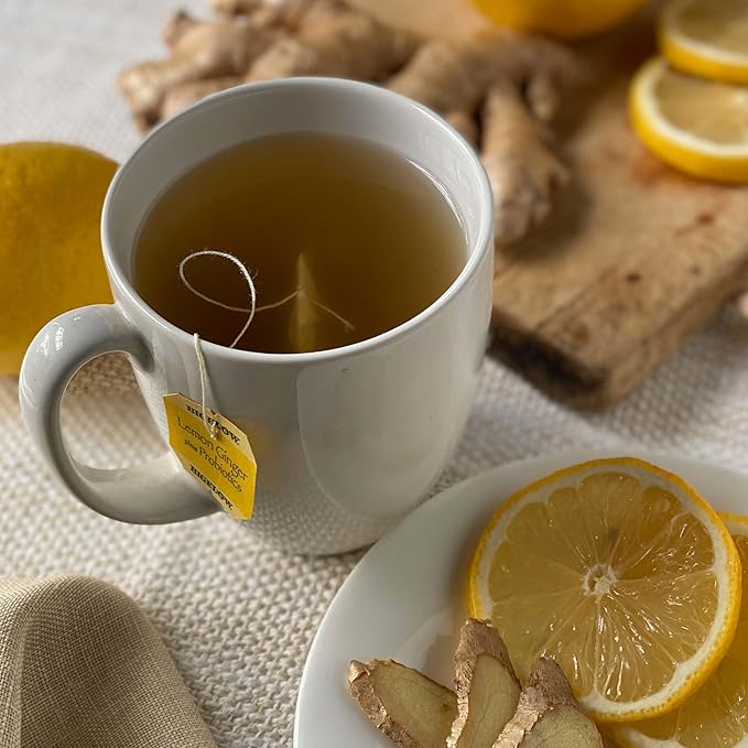 Bigelow Tea Lemon Ginger plus Probiotics Herbal Tea, Caffeine Free Tea with Lemon and Ginger, 18 Count Box (Pack of 6), 108 Total Tea Bags - Bloomnest