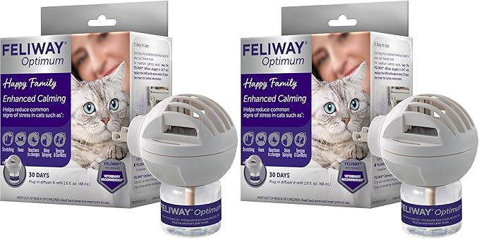 FELIWAY Aroma Diffuser, Optimum Cat, Enhanced Calming Pheromone, 48 mL | 30 Day | Starter Kit | Translucent | Pack of 2 - Bloomnest