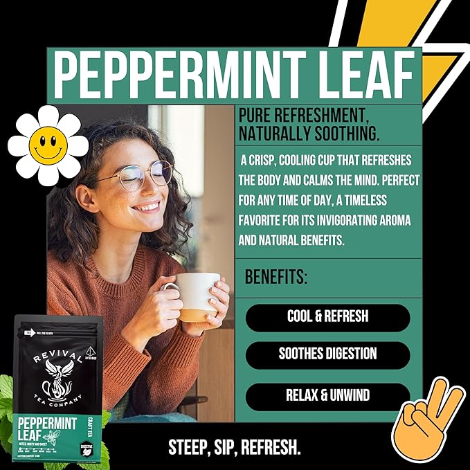 Revival Tea Company Peppermint Tea - Herbal Tea made from 100% Peppermint Leaf - Caffeine Free - 24 Tea Bags - Bloomnest