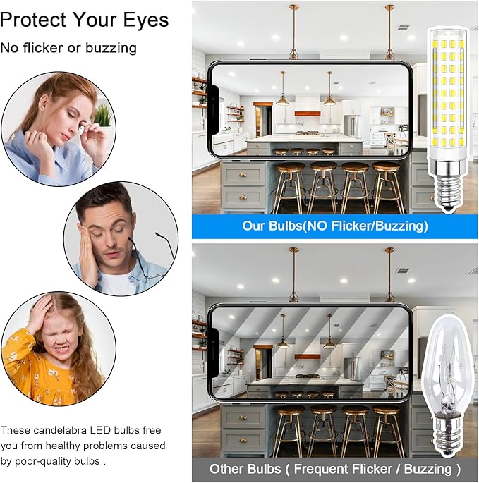 E12 Led Bulbs 100 Watt Equivalent 10W Candelabra Light Bulbs Dimmable, Cool White 6000K, AC120V 1100 Lumen for Chandelier Ceiling Fan Salt Lamp (0.71 * 3.45 in),3 Pack - Bloomnest