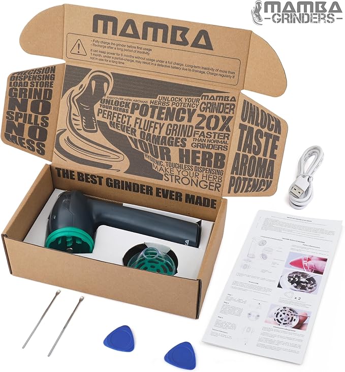 Mamba Lite 0.75g Green All-Plastic Head USB Electric Herb Grinder. Small Portable Herbal Machine & Spice Mill for the Kitchen - Bloomnest