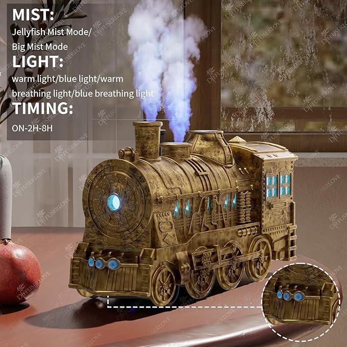 Diffuserlove Essential Oil Diffuser 300ML Train Cool Mist Humidifier Quiet Aromatherapy Diffuser with Night Light for Bedroom Desk - Bloomnest