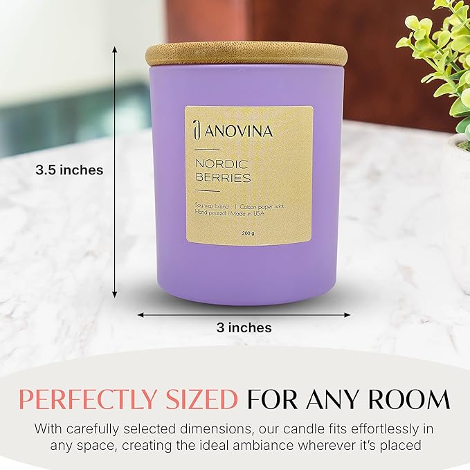 Anovina Nordic Berries Luxury Scented Candles | Exotic Nordic-Inspired Lingonberry, Rose & Musk Soy Blend Jar Candle | Hand Poured in USA | Highly Scented & Long Lasting - Bloomnest