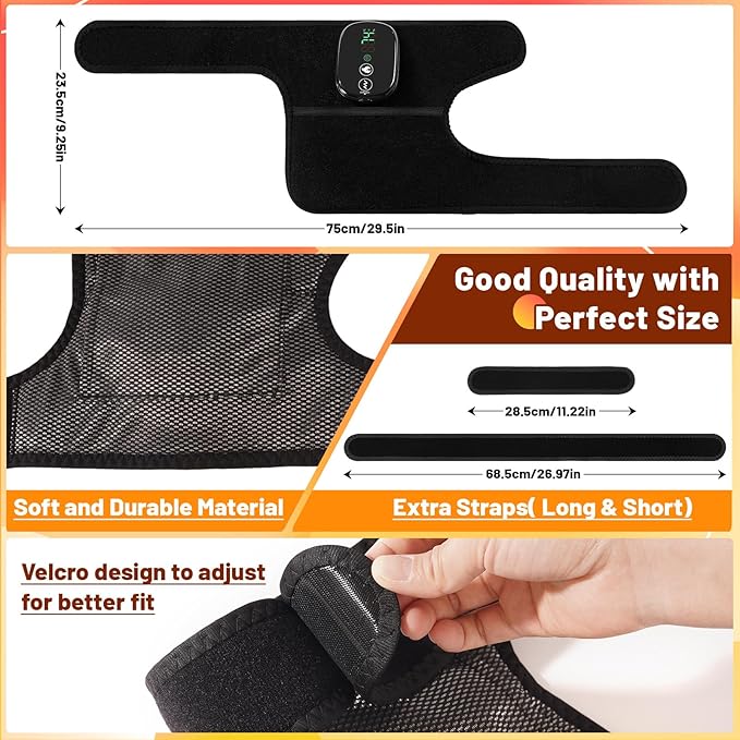 Heated Knee Massager with Heat & Vibration,3 in 1 Shoulder & Elbow Pain Relief,Cordless Rechargeable Brace Wrap for Men Women,Heating Pad with Extra Long Elastic Knee Wrap(5000mAh x 2) - Bloomnest