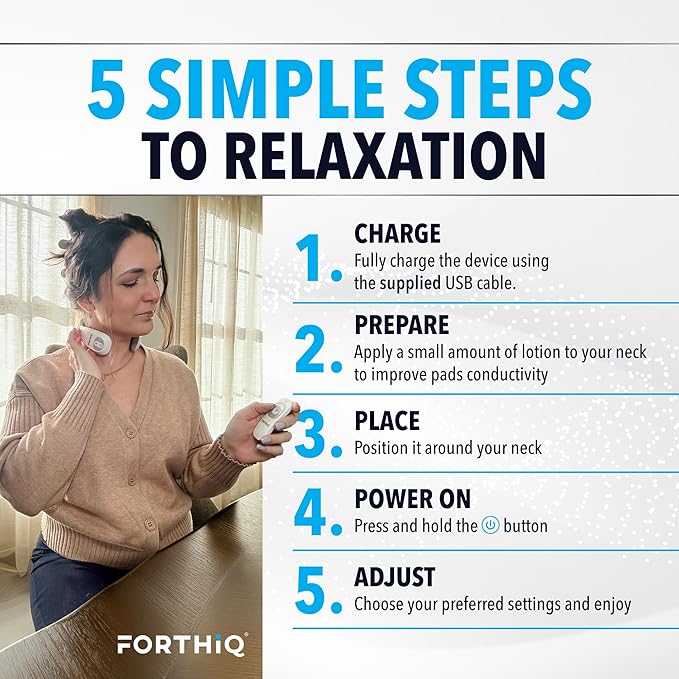 FORTHiQ Neck TENS Machine with Heat, Electric Neck Massager for Pain Relief, 15 Levels Deep Tissue Massage, Portable and Soothing, FSA-HSA Eligible FORTHiQ