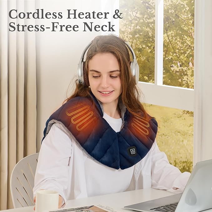Portable Cordless Heating Pad for Neck, Shoulders & Back - Rechargeable Battery Operated Heating Pad with 3 Heat Settings, Birthday Gift for Women, Weighted Neck Warmer for Pain Relief (Midnight Blue) - Bloomnest