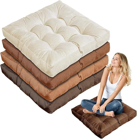 Jerify Floor Pillow Cushions 22 x 22 Inch Round Square Large Meditation Floor Pillow for Classroom Adult Meditation Picnic Party Cushion for Seating Gift Christmas(Square,Brown,4 Pcs) - Bloomnest