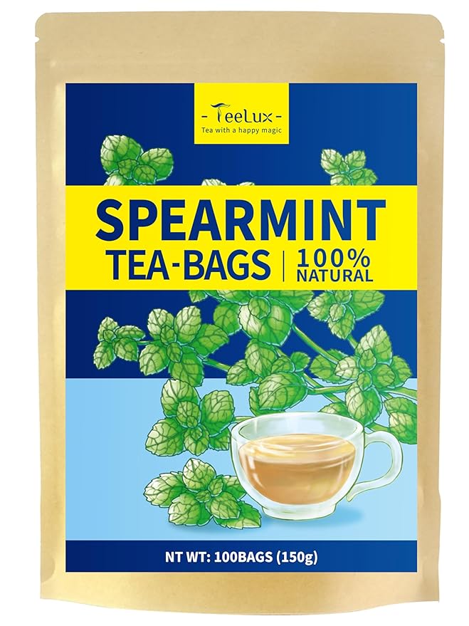 TeeLux Spearmint Tea Bags, Natural Spearmint Leaf Herbal Tea, Refreshing & Smooth Mint Tea, Caffeine Free, 100 Count - Bloomnest