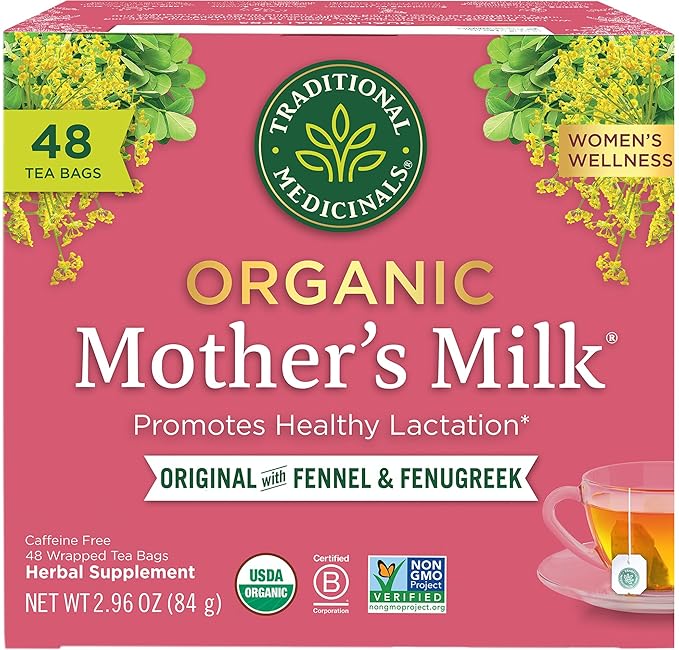 Traditional Medicinals Organic, Mother's Milk Tea - Supports Breastfeeding & Lactation with Fennel and Fenugreek - Kosher, Non-GMO, Caffeine-Free, Compostable - 48 Tea Bags - Bloomnest