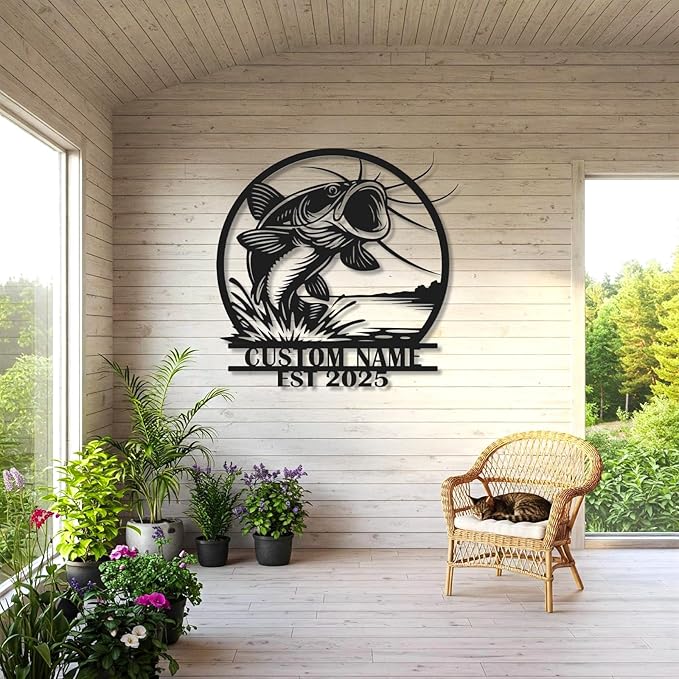 Personalized Catfish Metal Sign – Custom Name Fishing Wall Art – Iron Decoration for Cabins, Lake Houses, Man Caves, and Outdoor Spaces (Catfish-5) - Bloomnest
