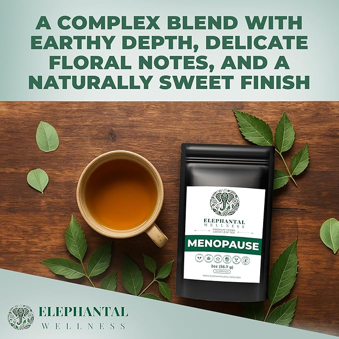 Elephantal Wellness Premium Menopause Herbal Tea | Hormonal Balance & Hot Flash Support with Chaste Berry, Red Clover, Black Cohosh & Valerian | Handmade, Caffeine-Free, Non-GMO Loose Leaf Blend | 2oz, 20 Servings - Bloomnest