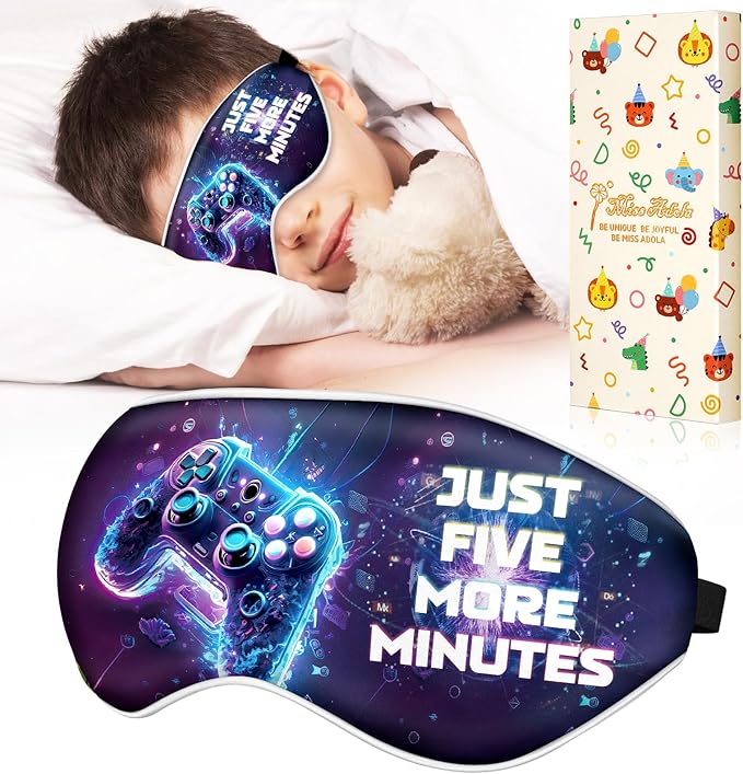 Kids Sleep Mask - Silk Eye Mask for Kids Cute Cartoon Cool Kawaii Soft Smooth Lightweight Boys Girls Teens Sleeping Mask with Adjustable Straps, Game - Bloomnest