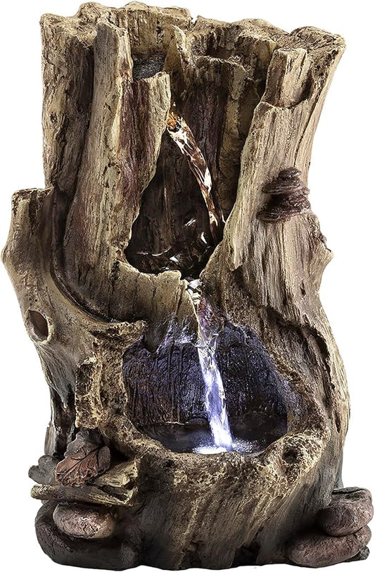 Alpine Corporation WIN326 Indoor Tabletop Light-Up Tiered Rainforest Tree Trunk Water Fountain with LED Lights, 11", Brown - Bloomnest