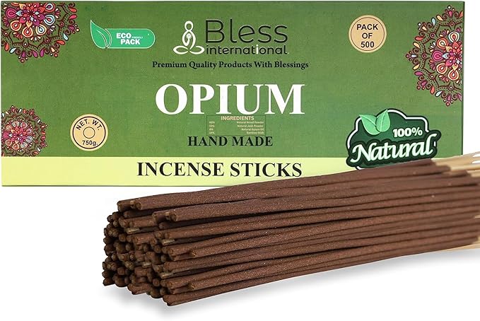 Bless-Opium 100%-Natural-Handmade-Hand-Dipped-Incense-Sticks Organic-Chemicals-Charcoal-Free Purification-Relaxation-Positivity-Yoga-Meditation Best-Woods-Scent (500 Sticks(26 OZ)) BlessInternational