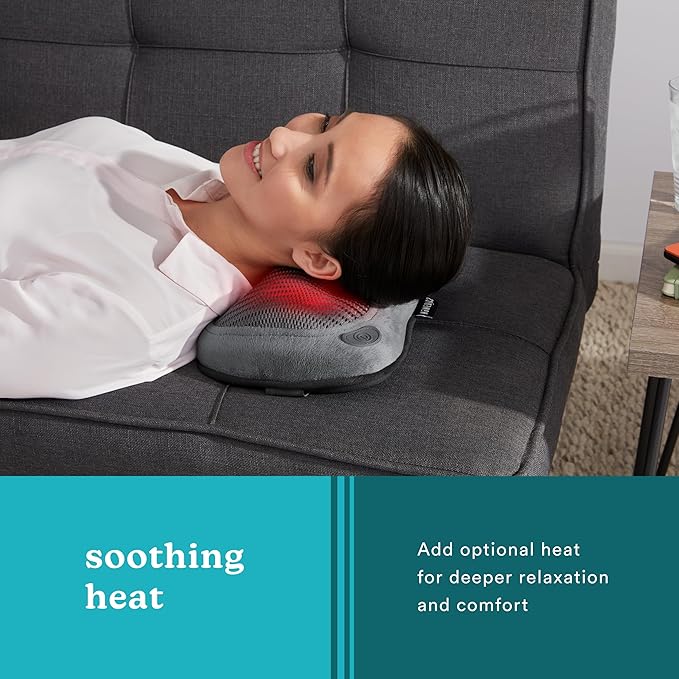 Homedics Cordless Shiatsu All-Body Massage Pillow with Soothing Heat, Reverse Function, Rechargeable Battery, and Integrated Controls –Lightweight - Bloomnest