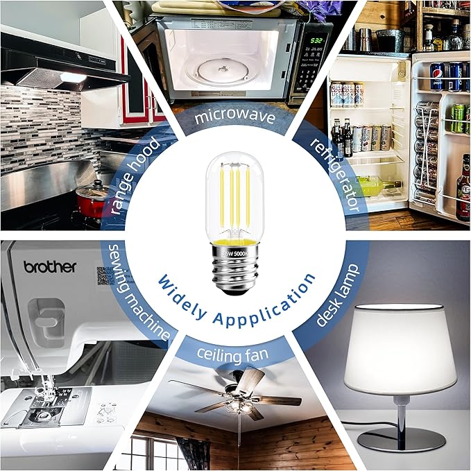 2.5 Inch E17 Intermediate Base LED Filament Bulb 360 Lumens, 5000K Daylight White Dimmable Appliance Bulb AC 120V, UL Listed T8 Microwave Light Bulbs Under Hood for Refrigerator Stove 4Pack - Bloomnest