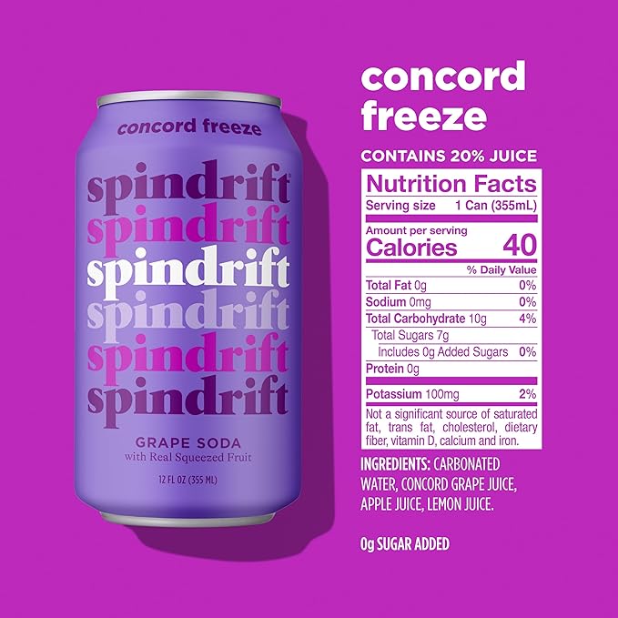 Spindrift "Concord Freeze" Grape Soda Made With Real Squeezed Fruit 12 Pack Case - Bloomnest