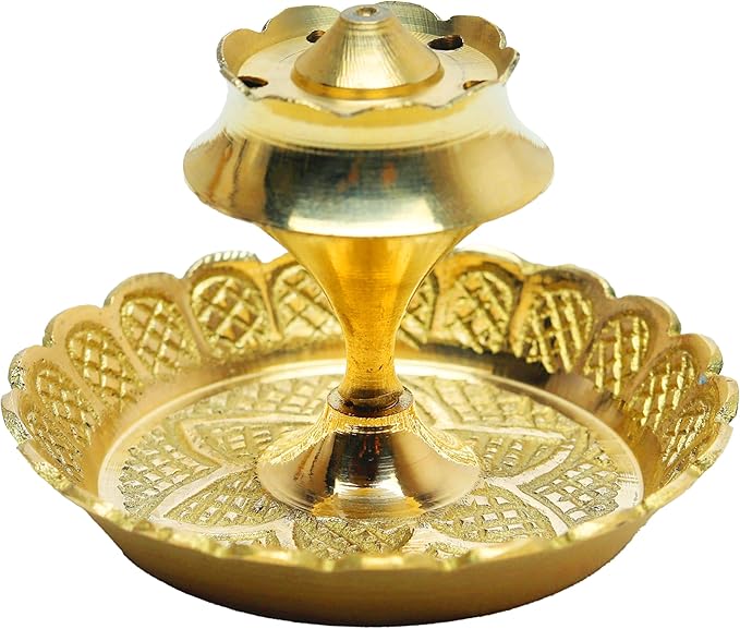 Brass Incense Holder Lotus Stick Incense Burner Cone Incense Holder Ash Catcher Agarbatti Stand Holder Artistic Lotus Flower Censer Plate Incense Tray Pooja New year Decorations (2.5"Golden) - Bloomnest