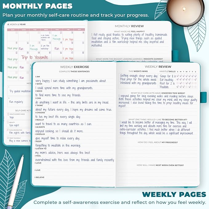 Clever Fox Self-Care Journal – Daily Reflection Notebook – Mental Health & Personal Development Planner, Meditation & Mood Log, A5 (Aquamarine) - Bloomnest